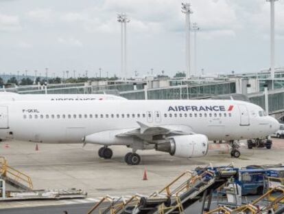 Un avi&oacute;n de Air France aparcado en el aeropuerto internacional Charles de Gaulle International de Roissy, cerca de Paris, Francia.