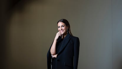 Paula Echevarría, tras el desfile de Pedro del Hierro en Merceces-Benz Fashion Week Madrid, el 10 de marzo de 2022.