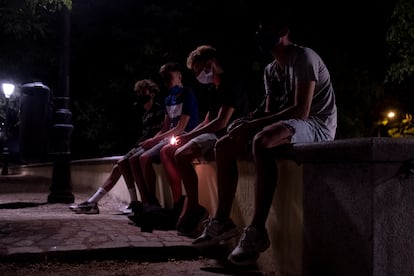 Pablo, Gustavo, Hugo and Dani in Las Vistillas Park in Madrid.