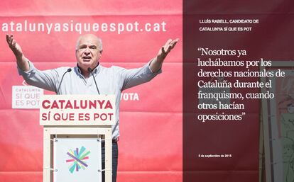 Lluís Rabell, en un acto de campaña electoral de la coalicion Catalunya si Que es Pot en el barrio de El Carmelo de Barcelona el pasado 13 de septiembre.