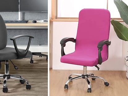Dos de los modelos de fundas elásticas para colocar en sillas de distintos tamaños.