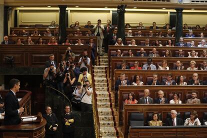 Pedro Sánchez, durante su discurso en el debate de investidura, en el Congreso.