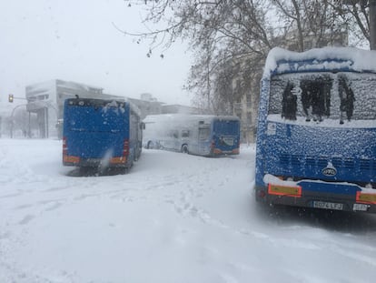 Autobuses varados en Madrid.