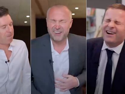 Screenshots of French legislators trying a painful period simulator, taken from a video posted by the X account @ArretMenstruel.