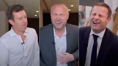 Screenshots of French legislators trying a painful period simulator, taken from a video posted by the X account @ArretMenstruel.