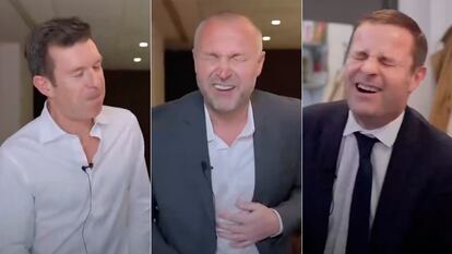 Screenshots of French legislators trying a painful period simulator, taken from a video posted by the X account @ArretMenstruel.