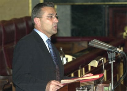 El portavoz de Coalición Canaria, hoy en la tribuna del Congreso.