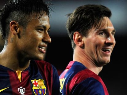 Neymar i Messi, després d'un gol a la final de la Copa.