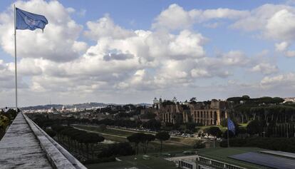 Vistas del Circo Máximo y el Palatino desde el octavo piso de la sede de la FAO en Roma (Italia).