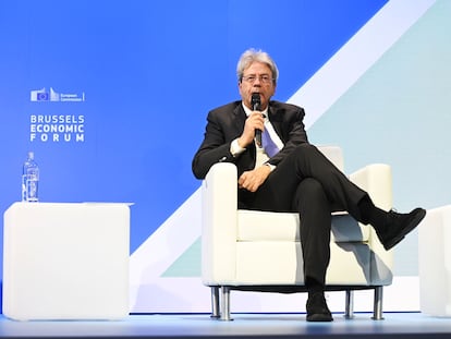 El comisario europeo de Economía, Paolo Gentiloni, durante el Foro Económico de Bruselas este jueves.