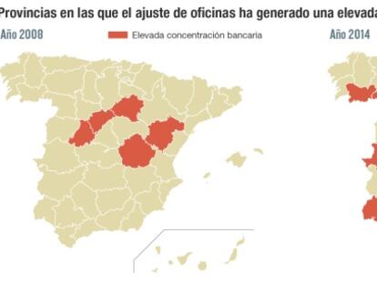 Provincias en las que el ajuste de oficinas ha generado una elevada concentraci&oacute;n bancaria, seg&uacute;n el BCE