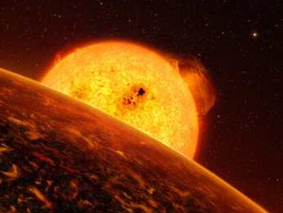 Ilustración de un cuerpo rocoso en órbita fuera del Sistema Solar.