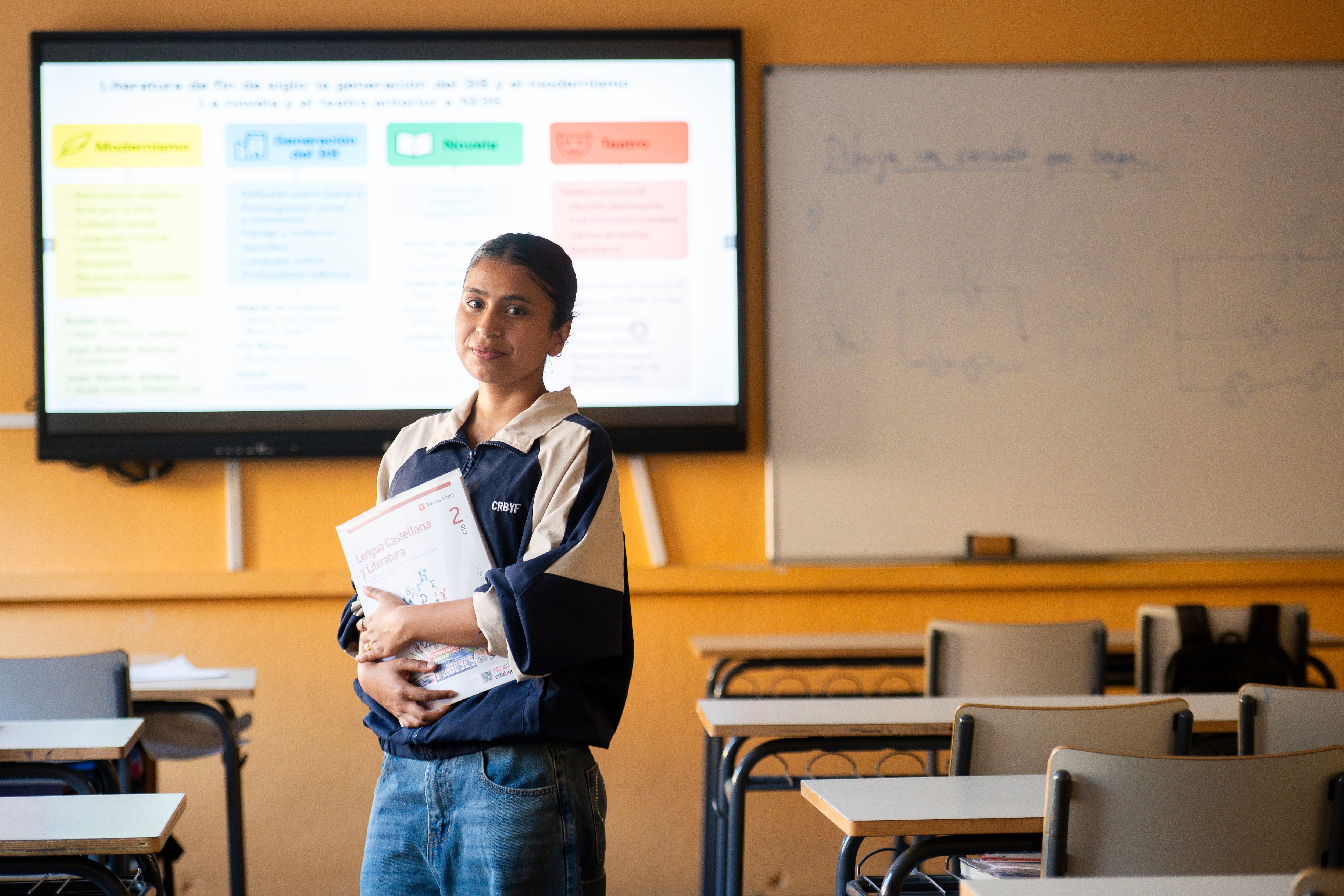 Fahmida Miah, de Bangladés, en un aula de su instituto.