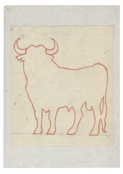 Boceto del toro de Osborne sobre papel cebolla, 1956.