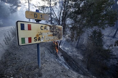 Vista de los daños producidos tras el incendio forestal que ha afectado a la zona de Carros, en Francia.