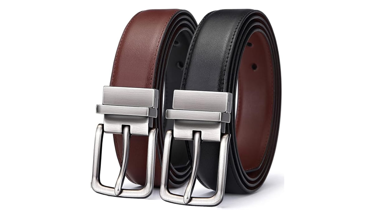 Cinturón reversible de cuero para hombre.