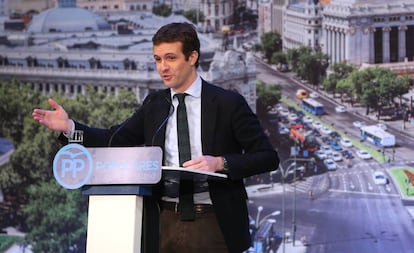 Pablo Casado, en la presentación de los candidatos del PP a la alcaldía de Madrid.