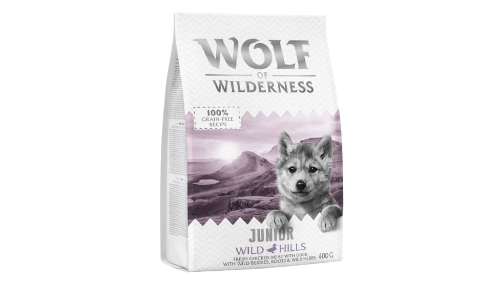 Pienso sin cereales para perros Junior Wild Hills.