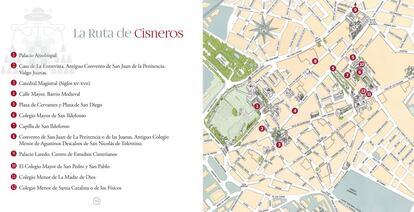 Plano de la Ruta Cisneros que aparece en la guía editada por el Ayuntamiento.