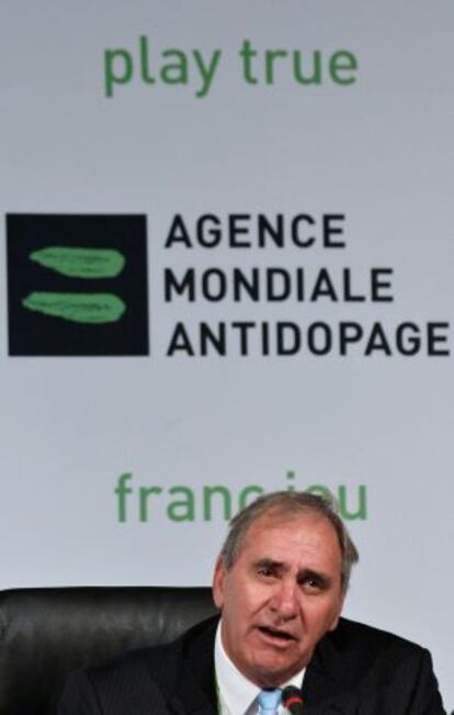 John Fahey, presidente saliente de la AMA, en una de sus intervenciones.
