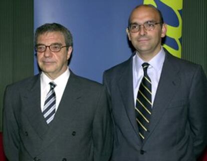 El presidente de Telefónica, César Alierta, ha comparecido ante la prensa junto al consejero delegado Fernando Abril Martorell.