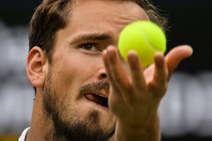 Medvedev durante el duelo contra Eubanks en Wimbledon este miércoles