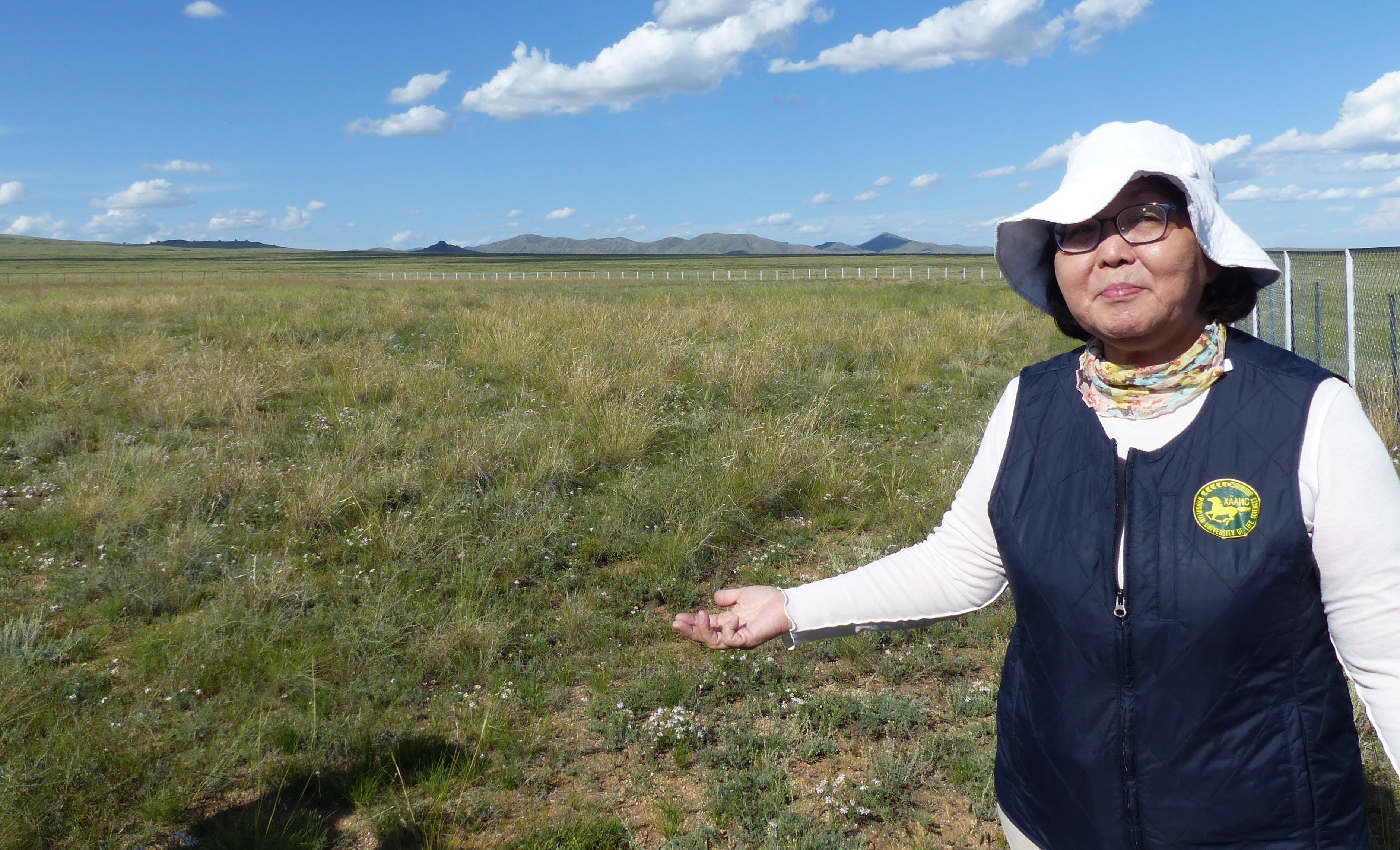 La profesora Undarmaa Jamsran, en los terrenos en restauración del Parque Nacional Hustai, el 21 de agosto en Mongolia.