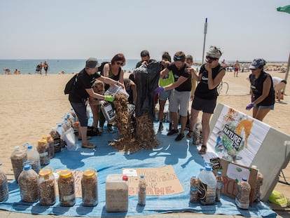 Recogida de colillas como protesta en una playa de Barcelona, en 2019.