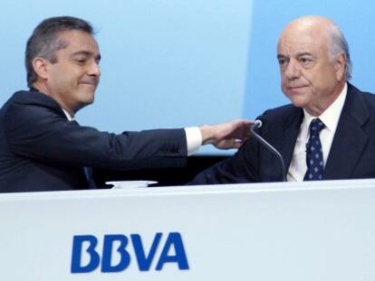 El consejero delegado de BBVA, &Aacute;ngel Cano, y el presidente de la entidad, Francisco Rodr&iacute;guez.