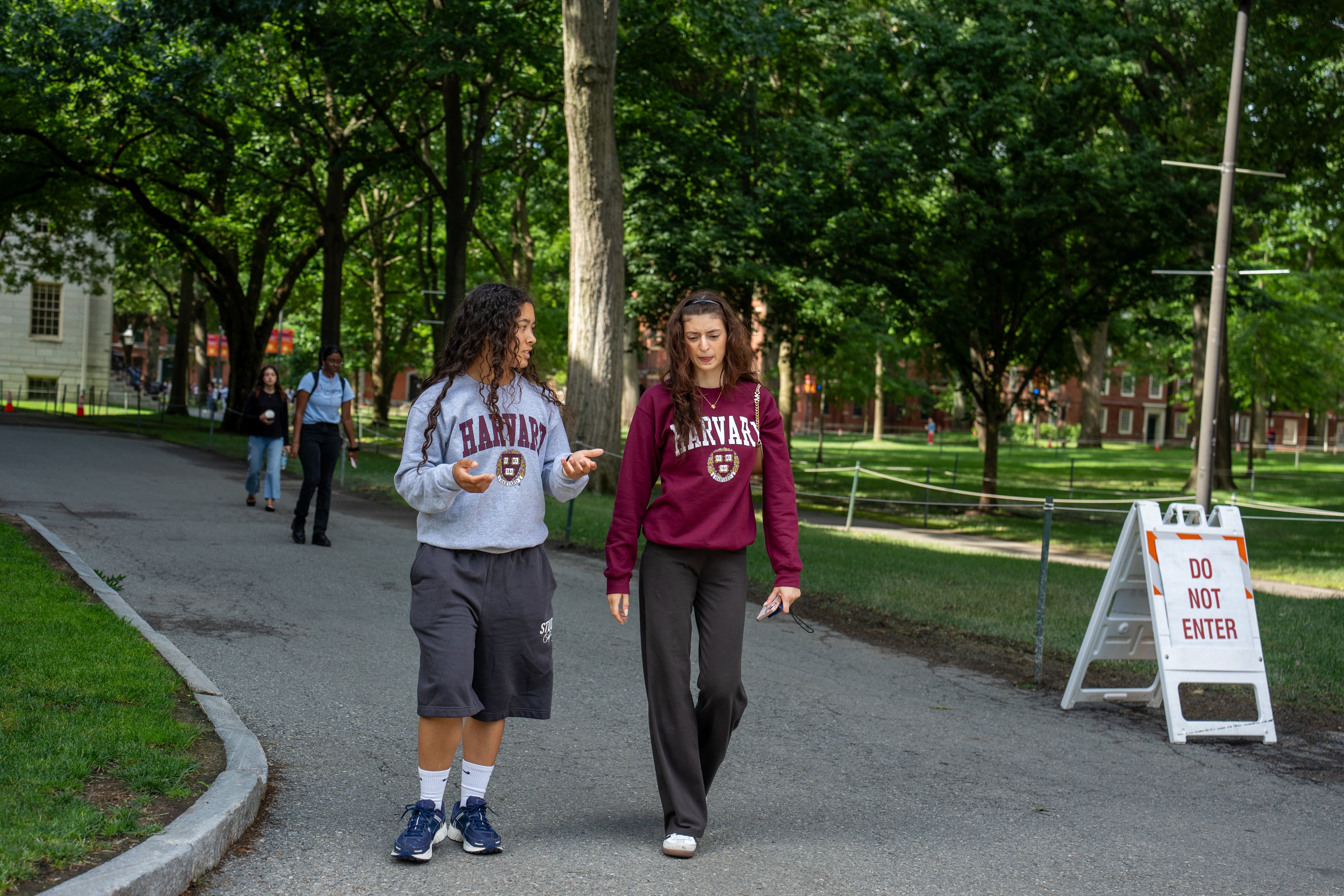Estudiantes de Harvard recorren el campus de Cambridge, el 9 de junio.