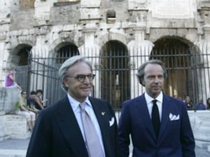 Os magnatas Diego e Andrea Della Valle, donos da Tod's, diante do Coliseu.