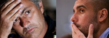 José Mourinho y Pep Guardiola, en sendas ruedas de prensa durante esta temporada.