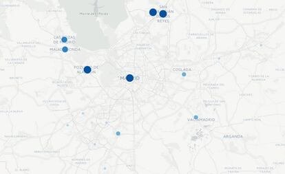 Ciudades analizadas en el entorno de Madrid.