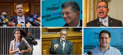 Los diputados opositores venezolanos (desde la izquierda, arriba) Simón Calzadilla, Henry Ramos y Richard Blanco. Abajo, Mariela Magallanes, Américo de Grazia y Luis Florido.