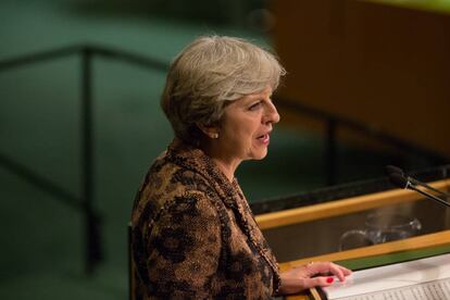 La primera ministra brit&aacute;nica, Theresa May, en la Asamblea General de la ONU el 20 de septiembre en Nueva York. 