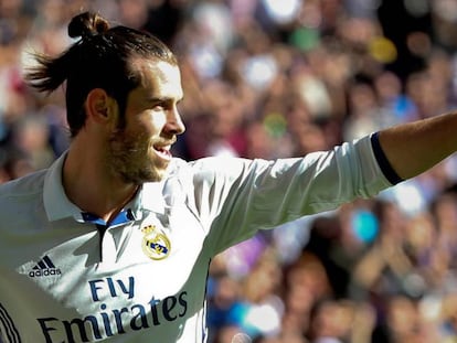 Bale celebra uno de sus goles contra el Leganés.