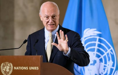 El enviado especial de la ONU para Siria, Staffan de Mistura, este jueves en Ginebra (Suiza).