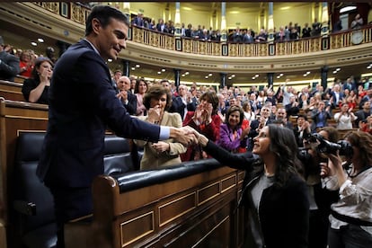 Pedro Sánchez, nesta terça-feira, no Congresso espanhol.