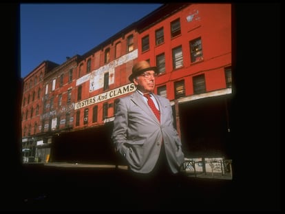 'New Yorker' reporter Joseph Mitchell in Greenwich Village, New York City.