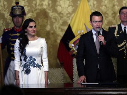 La vicepresidenta, Verónica Abad, y Daniel Noboa en noviembre de 2023, en Quito.