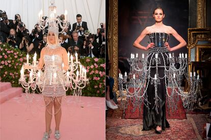 Katy Perry, vestida de Moschino, no falla: este año abandonó las alas de ángel pero apostó por vestirse de lámpara (con un modelo que reformula otro que presentó Jeremy Scott sobre la pasarela en 2016).