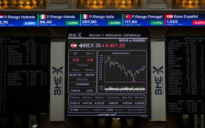 Panel de cotizaciones en la Bolsa de Madrid