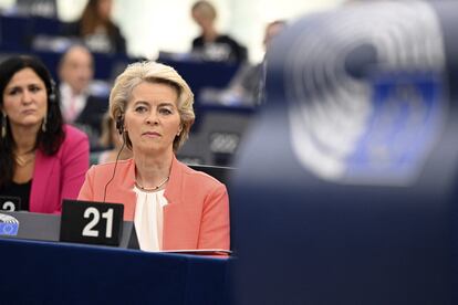 Ursula von der Leyen, durante el pleno del Parlamento Europeo en Estrasburgo, este miércoles.