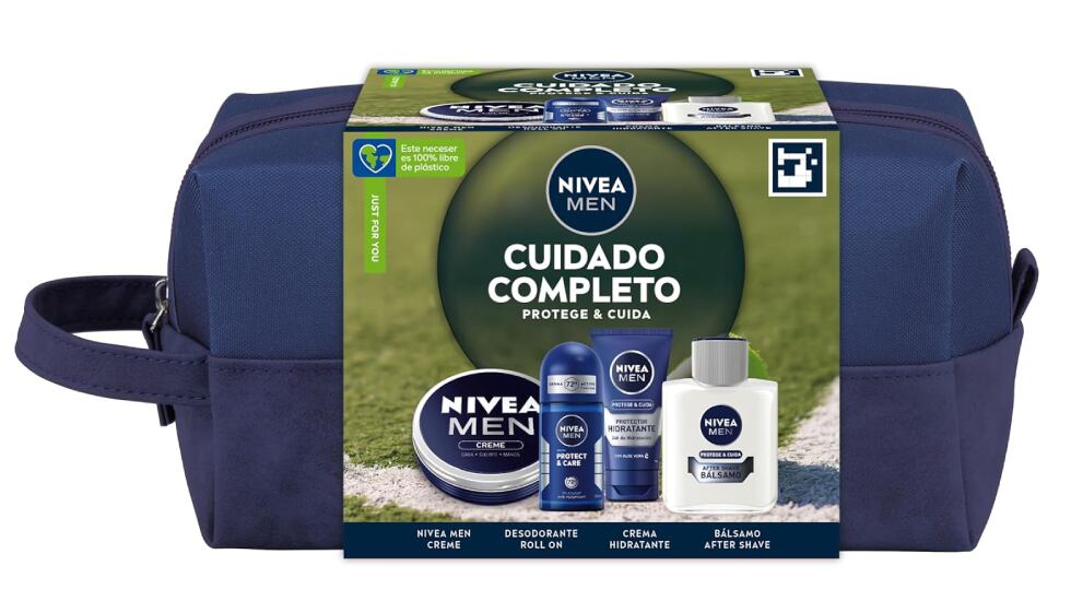 Neceser con crema facial, hidratante, desodorante y bálsamo.