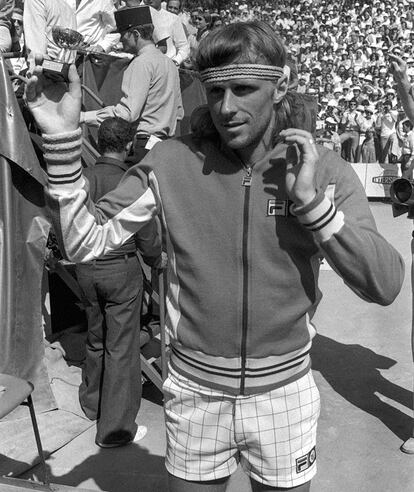 Borg con equipación de FIla en el Roland Garros de 1978.