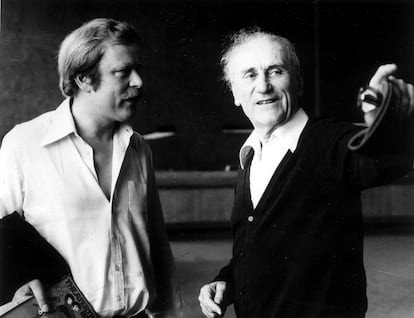 Claus Peymann con Bernhard Minetti durante unos ensayos en 1976.