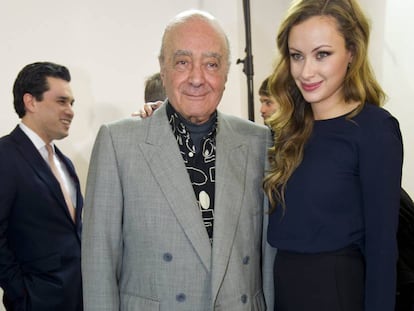 Mohamed Al Fayed y su hija Camilla, en la Semana de la Moda de Londres en 2014.
