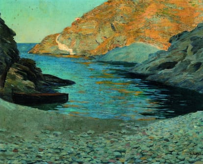 'Platja de Sa Sabolla i far de Cala Nans amb llum de tarda', de Ramon Pichot (1900). Colección particular.