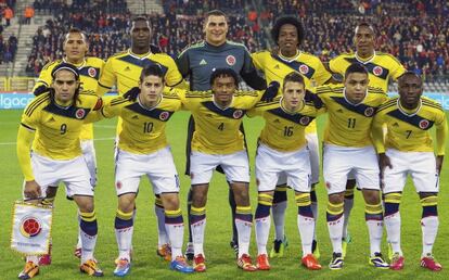 Once de Colombia en un partido de la clasificación