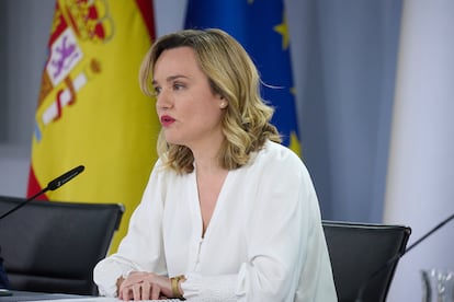 La ministra de Educación y Portavoz del Gobierno, Pilar Alegría, durante una rueda de prensa posterior a la reunión del Consejo de Ministros en Madrid, este martes.